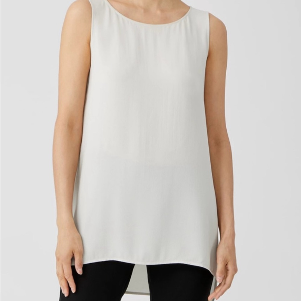 Eileen Fisher Cream Silk Sleeveless Tunic